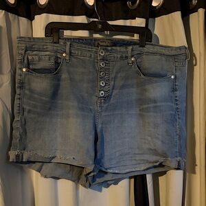 torrid light blue button-front denim shorts